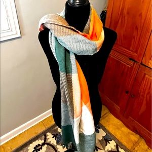 Peach/Green large check scarf.